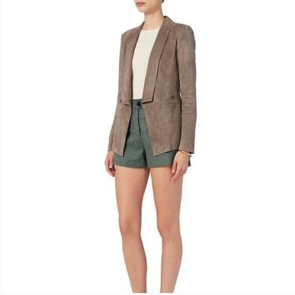 Veronica Beard Sunset Suede Blazer Jacket Leather Open Front Tan Brown Size 4 - Picture 1 of 12